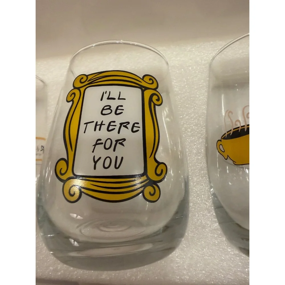 friends tv show 4 piece stemless wine glass set central perk pivot gift new